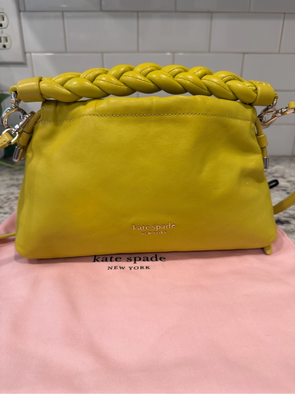kate spade Yellow Braided-Handle Leather Shoulder Bag
